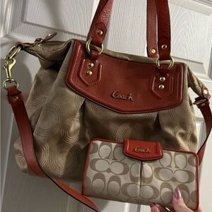 Coach Tan and Red Shoulder Bag Set